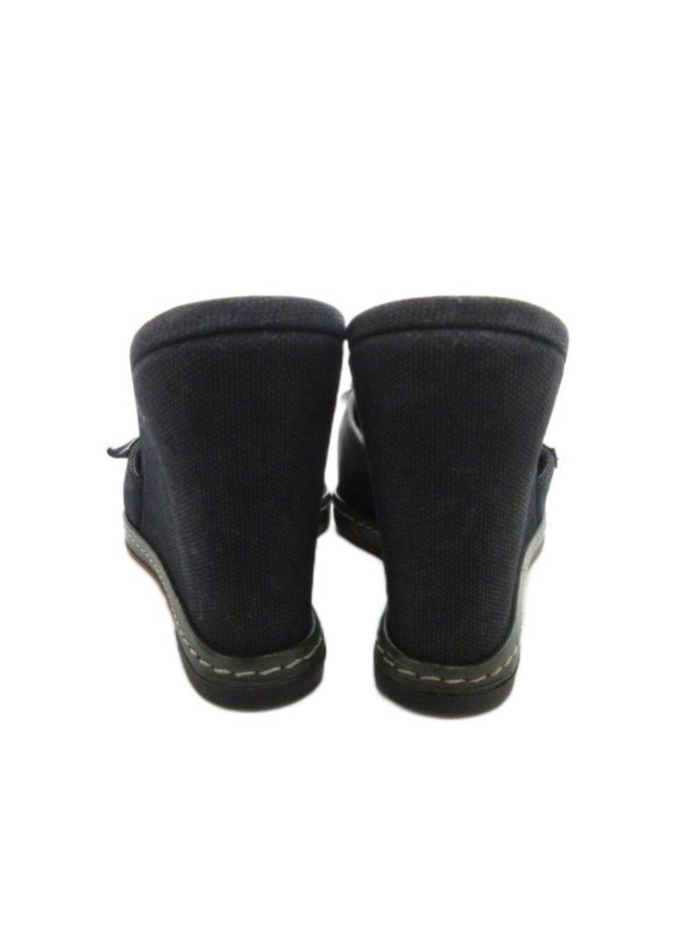 Chanel Camellia Sandals Leather 36.5 Black Wedge Sole Open Toe - Picture 5 of 9